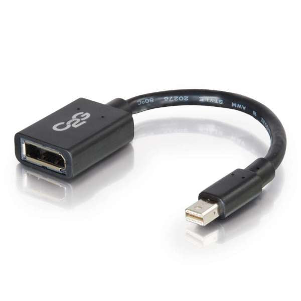 C2G 15cm Mini DisplayPort a DisplayPort Adaptador Convertidor 4K UHD - Mini DP Macho a DP Hembra - Negro - Cable DisplayPort - Mini DisplayPort (M) a DisplayPort (F) - 15 cm - Negro