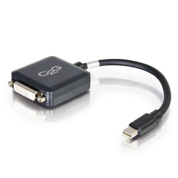 Adaptador Mini DisplayPort a DVI C2G de 20 cm - Convertidor Thunderbolt a DVI-D Single Link M/F - Negro - Cable DisplayPort - Mini DisplayPort (M) a DVI-D (F) - 20 cm - negro