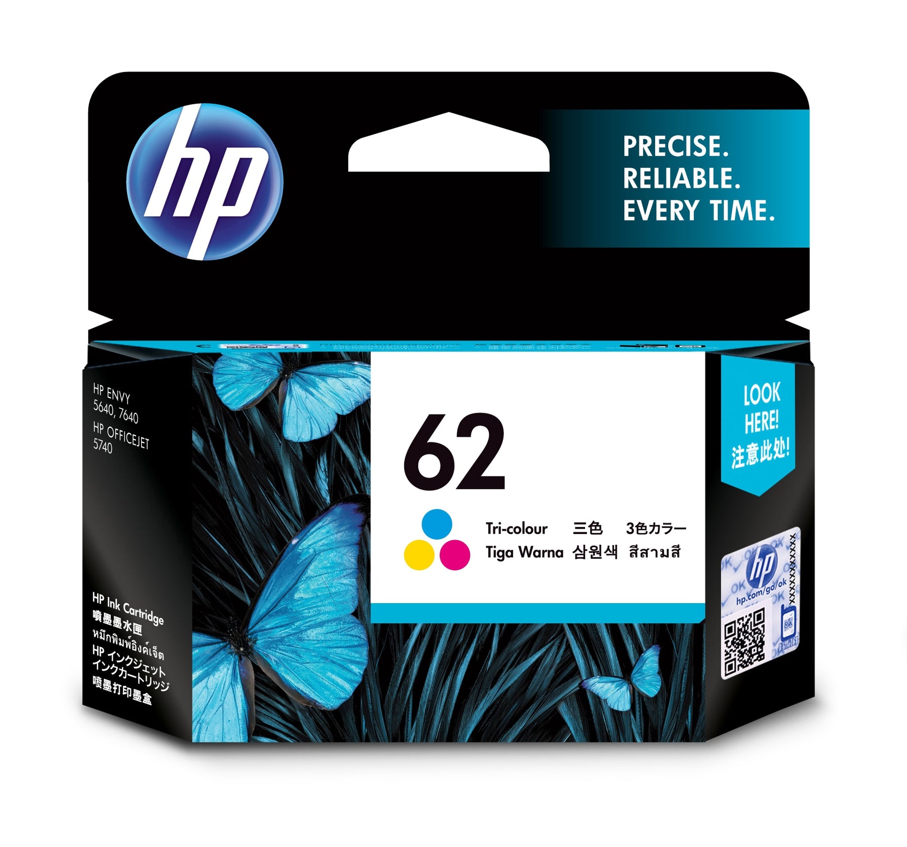 HP 62 - 4,5 ml - color (cian, magenta, amarillo) - original - cartucho de tinta - para ENVY 55XX, 56XX, 76XX, Officejet 250, 252, 57XX, 8040