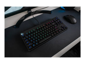 Logitech G PRO - Teclado - retroiluminado - USB - QWERTY - Español - switch: GX Blue Clicky - negro