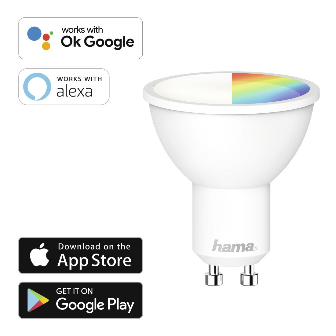 WiFi-LED Light HAMA, GU10, 5.5W, RGB+CCT, Can be Dimmed, 400Lm, for voice app/control