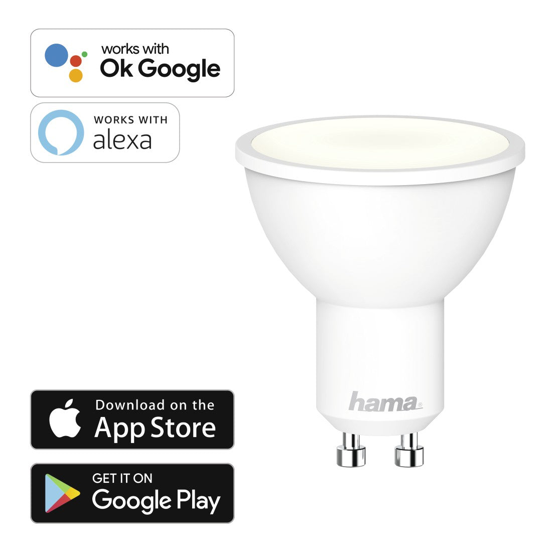 WiFi-LED Light HAMA, GU10, 5.5W, white, can be dimmed, 400Lm, for voice app/control
