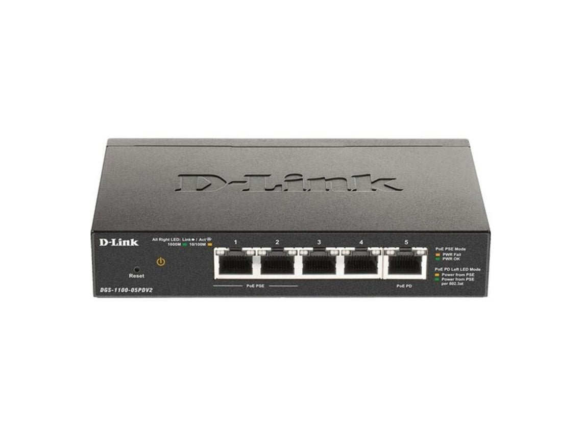 SWITCH GESTIONADO INTELIGENTE POE GIGABIT DE 5 PUERTOS D-LINK CON 1 PUERTO PD (18 W)