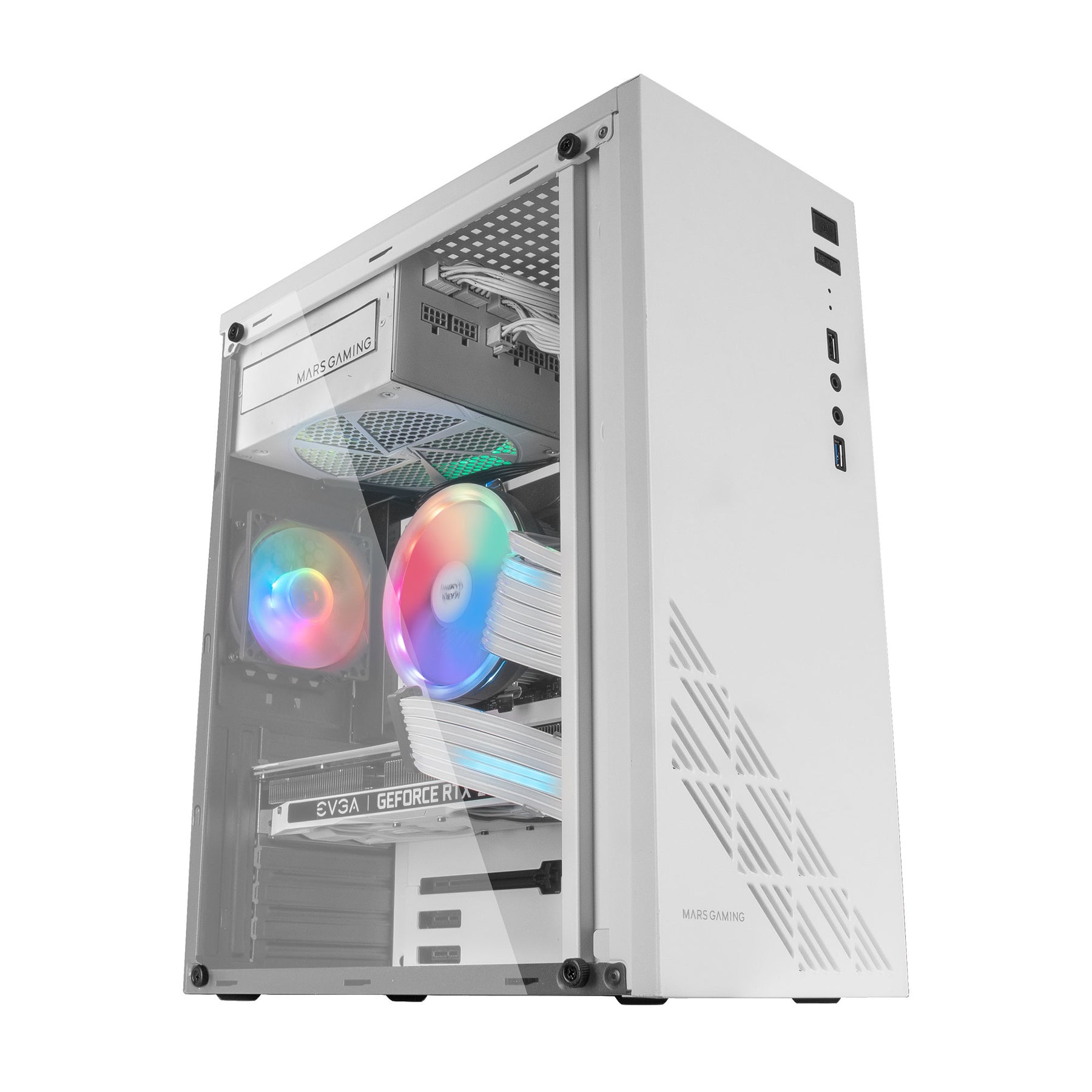 CARCASA MARS GAMING MC100W ATX, VENTILADOR 1X FRGB, VENTANA, METAL COMPLETO, USB 3.0, BLANCO