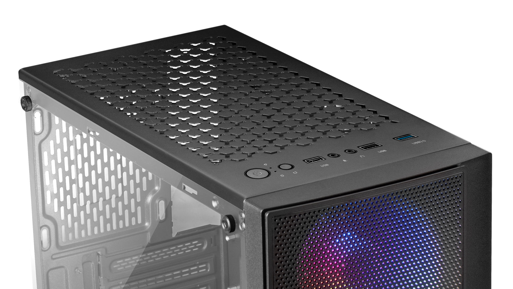 CAJA MARS GAMING MC320 ATX, 3 VENTILADORES FRGB DE 120 MM, VENTANA, MALLA FRONTAL, NEGRO