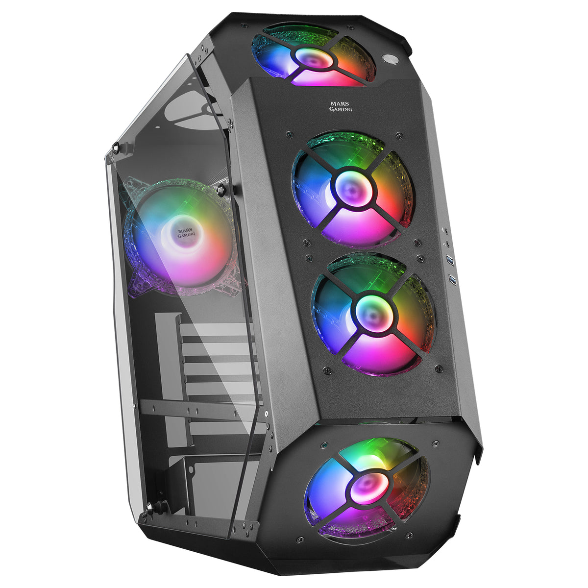 CARCASA MARSGAMING MC51 PREMIUM ATX, 5X 12CM ARGB, REMOTO RF, VIDRIO, NEGRO