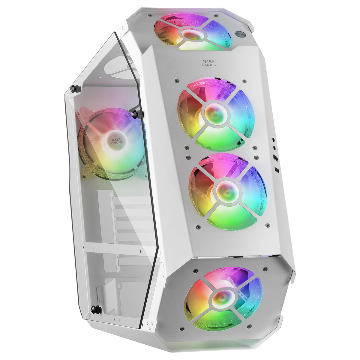 CARCASA MARSGAMING MC51 PREMIUM ATX, 5X 12CM ARGB, REMOTO RF, VIDRIO, BLANCO