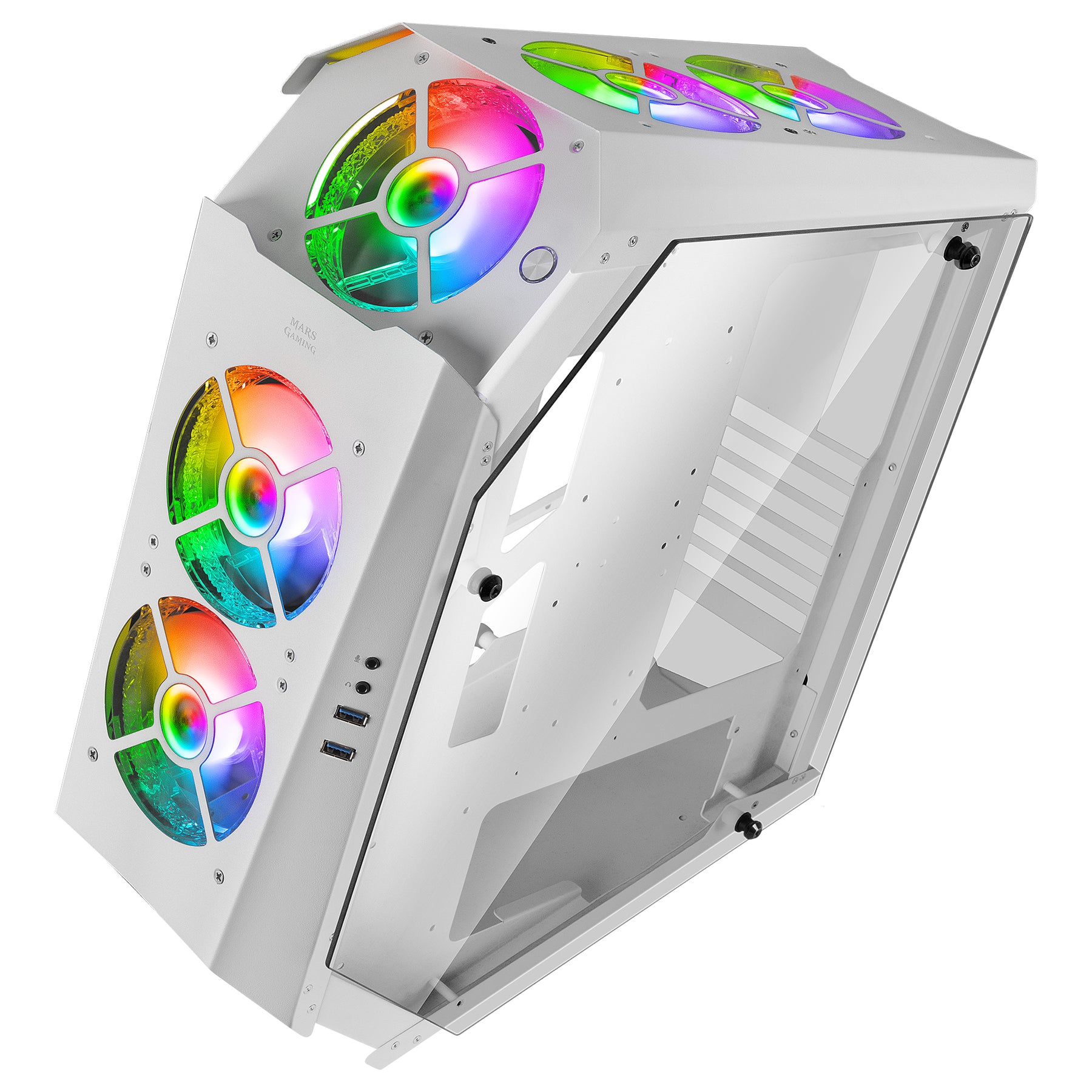 CARCASA MARSGAMING MC51 PREMIUM ATX, 5X 12CM ARGB, REMOTO RF, VIDRIO, BLANCO