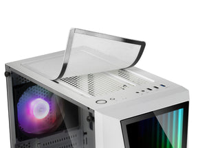 MARS GAMING MC777W ATX CASE, 2X 120MM ARGB FAN, T.GLASS, INFINITY MIRROR, WHITE