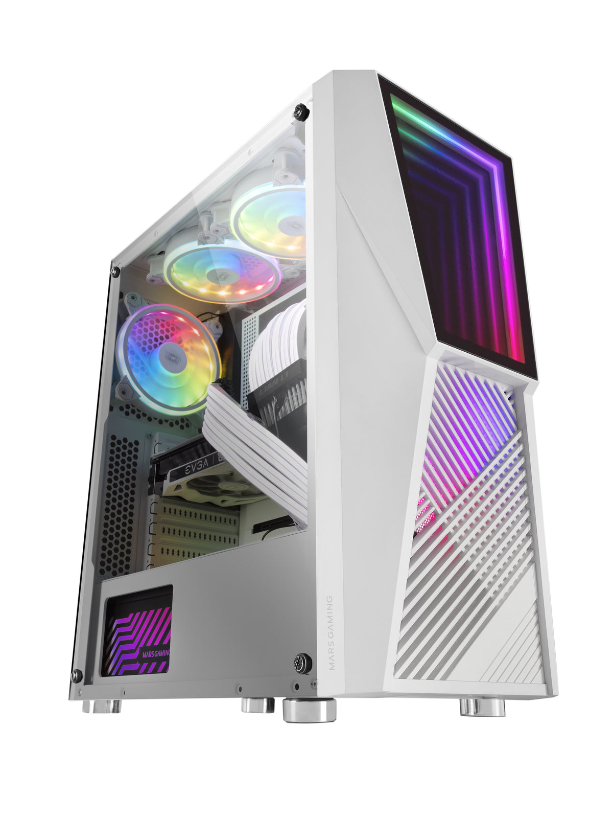 MARS GAMING MC777W CAJA ATX, 2 VENTILADORES ARGB DE 120 MM, T.GLASS, ESPEJO INFINITY, BLANCO