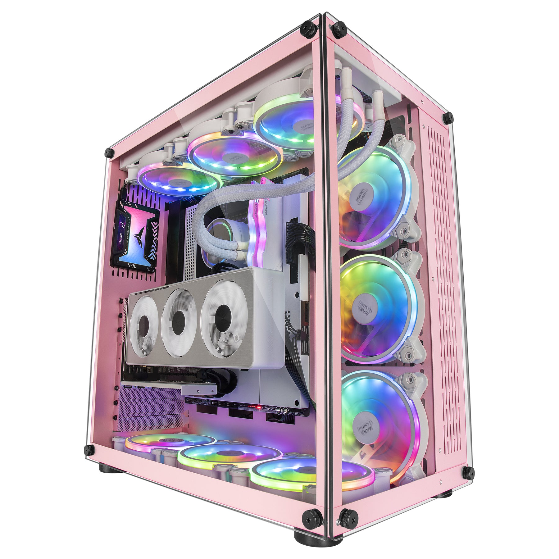 MARS GAMING MCVP XXL ATX CASE, FRONT &amp; SIDE TEMPERED GLASS, WATERCOOLING, PINK