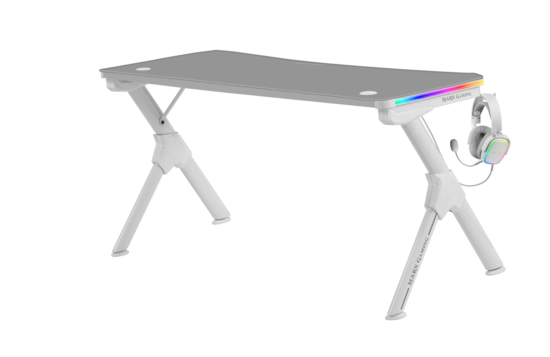 MARS GAMING MGD140 RGB GAMING DESK, 140CM, RGB CHROMA, MOUSEPAD, HOLDERS, WHITE