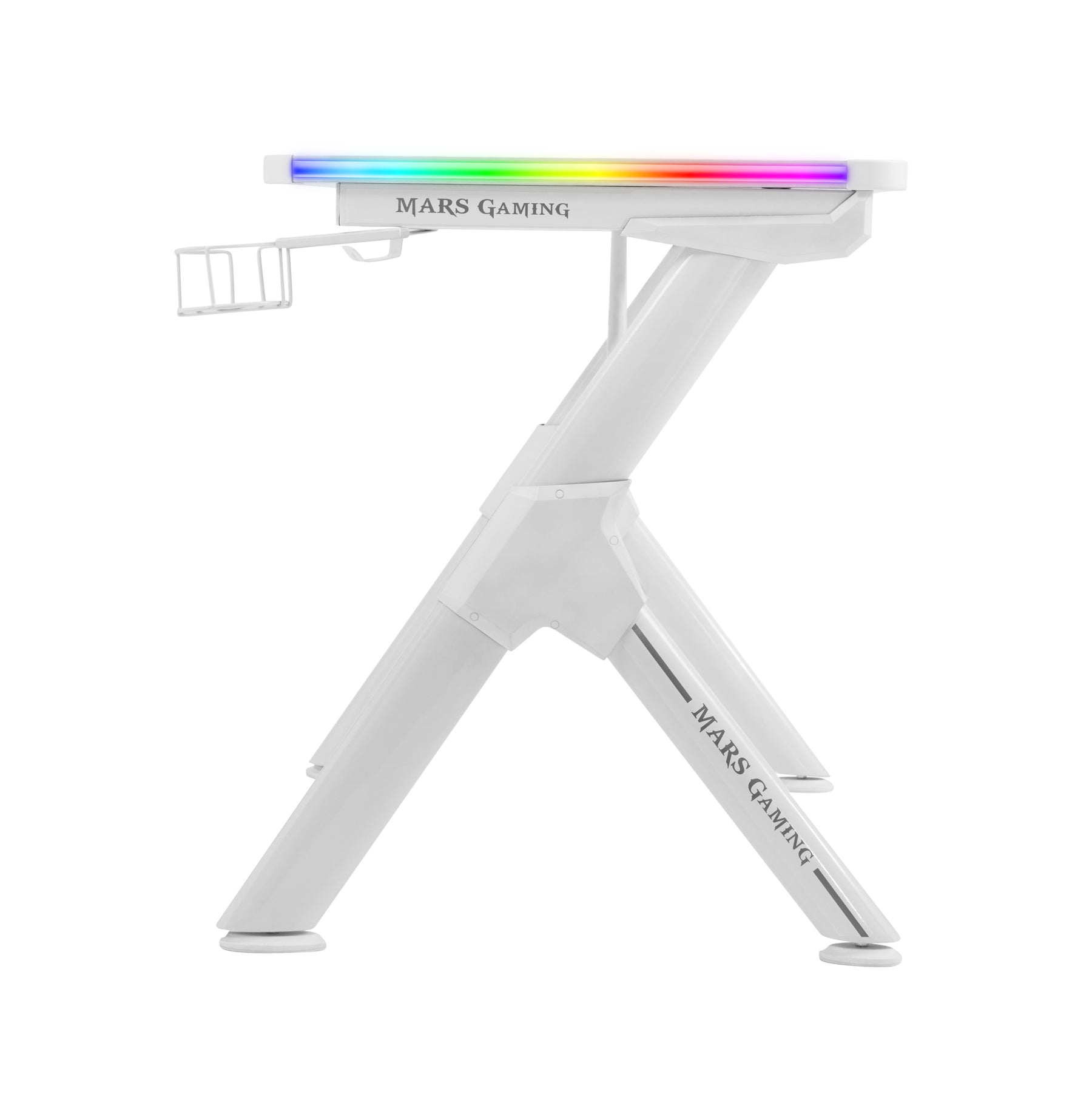 MARS GAMING MGD140 RGB GAMING DESK, 140CM, RGB CHROMA, MOUSEPAD, HOLDERS, WHITE