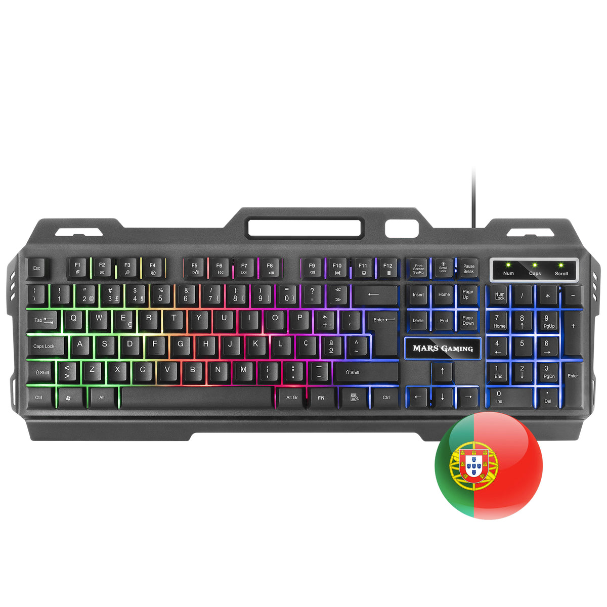 TECLADO MARSGAMING MK120 RGB RAINBOW, ALUMINIO SUPERIOR, SOPORTE PARA SMARTPHONE, INGLÉS