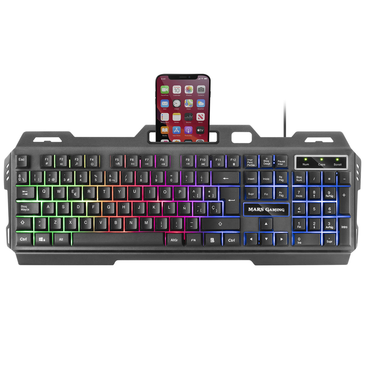 MARSGAMING MK120 RGB RAINBOW KEYBOARD, TOP ALUMINUM, SMARTPHONE HOLDER, ENGLISH