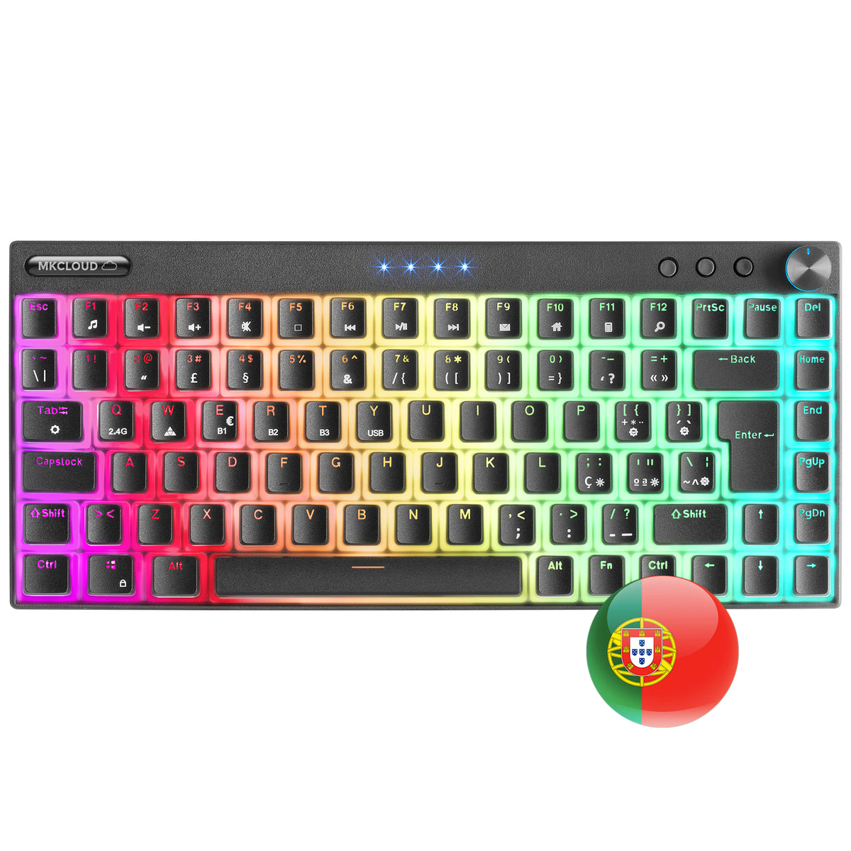 TECLADO MECÁNICO 75% MARS GAMING MKCLOUD NEGRO RGB, 3XMODE, ROJO, EE. UU. + PORTUGUÉS