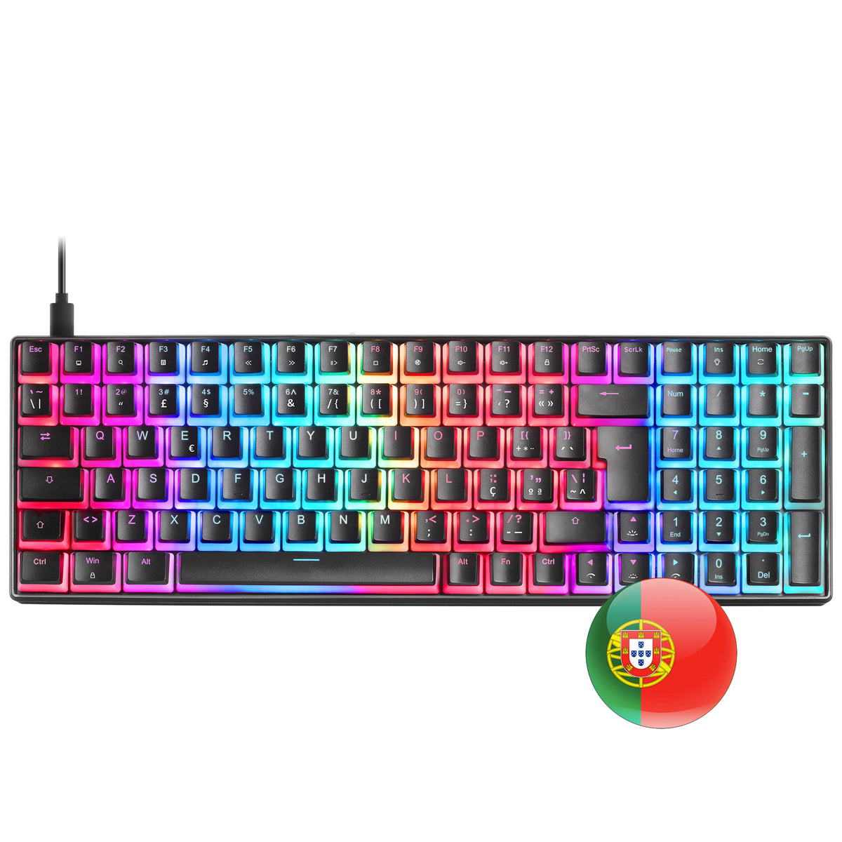 TECLADO MECÁNICO 96 % MARS GAMING MKULTRA NEGRO RGB, OUTEMU SQ AZUL, EE. UU.+PORTU