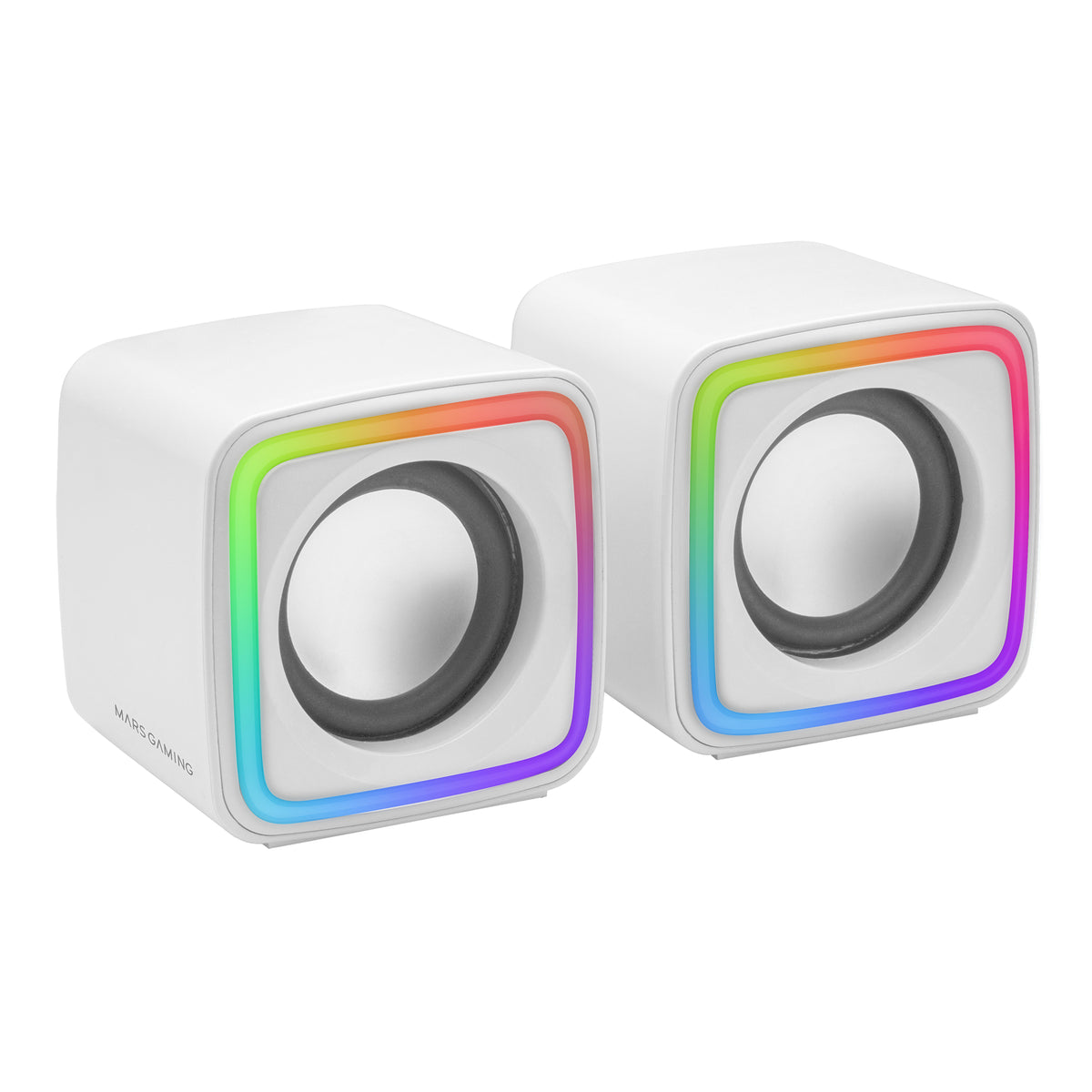 ALTAVOCES CUBO PREMIUM MARSGAMING MSCUBE, DSP DE 8 W, FLUJO ARGB, ALIMENTACIÓN USB, BLANCO