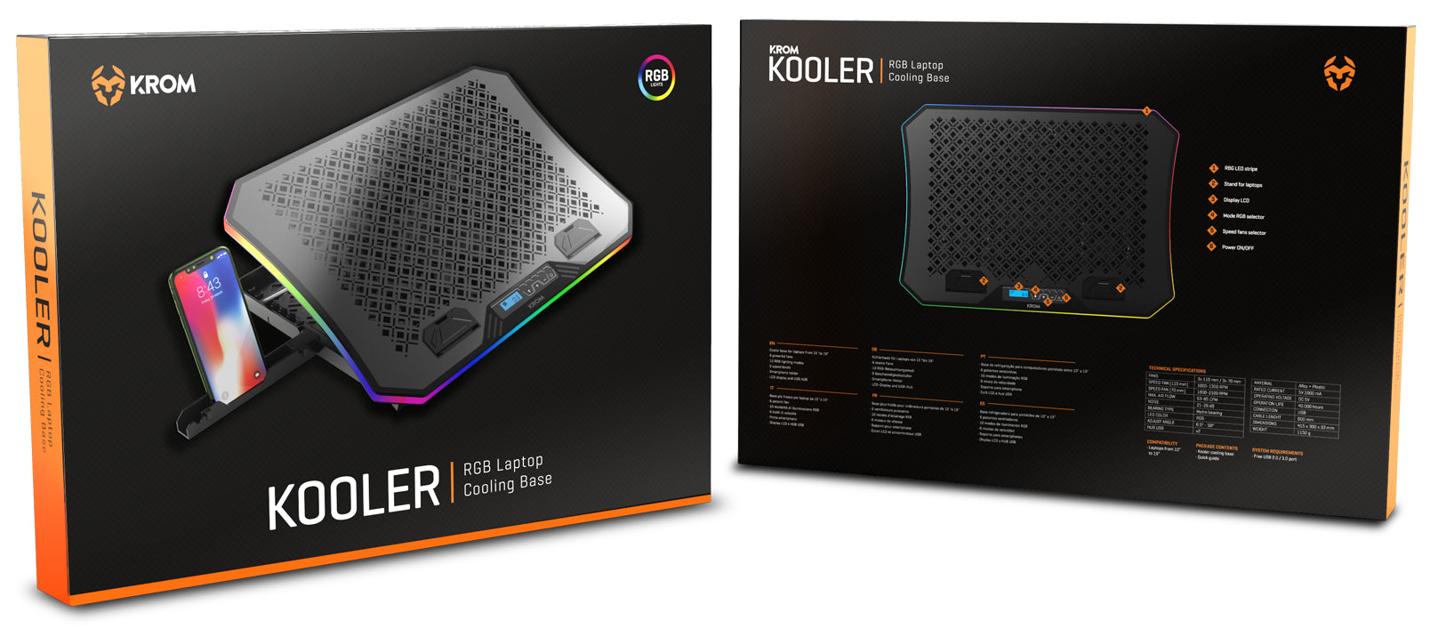 Base Refrigeração Krom Kooler RGB Laptop Cooling (NXKROMKOOLER)