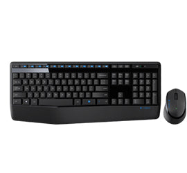 Logitech Wireless Combo MK345 - Combo de teclado y mouse - Inalámbrico - 2.4GHz - Estándar internacional de EE. UU. - Negro, Azul