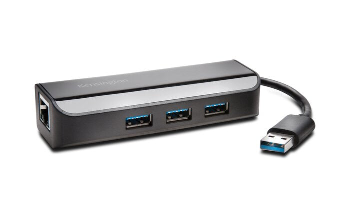 Kensington UA3000E - Network Adapter - USB 3.0 - Gigabit Ethernet x 1 + USB 3.0 x 3 - Black