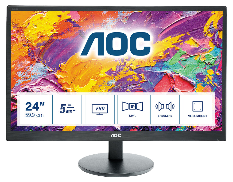 AOC MONITOR MVA 24 (23.6) 16:9 FHD VGA HDMI COLUNAS M2470SWH