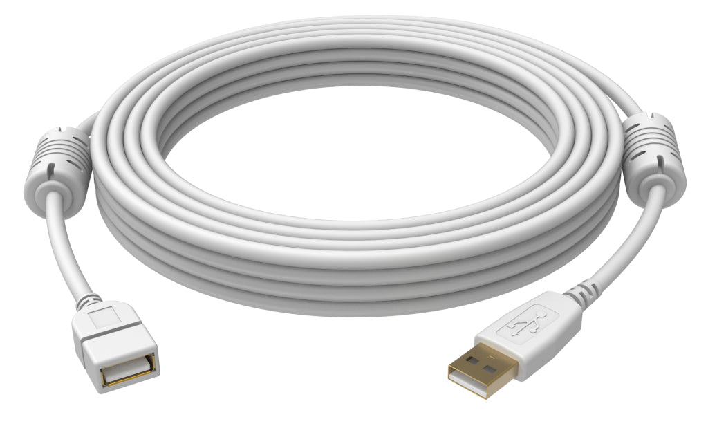 VISION Professional installation-grade USB 2.0 extension cable - LIFETIME WARRANTY - gold plated connectors - ferrite cores both ends - bandwidth 480mbit/s - over 65% coverage braided shield - USB-A (F) to USB-A (M) - outer diameter 4.5 mm - 28+24 AW