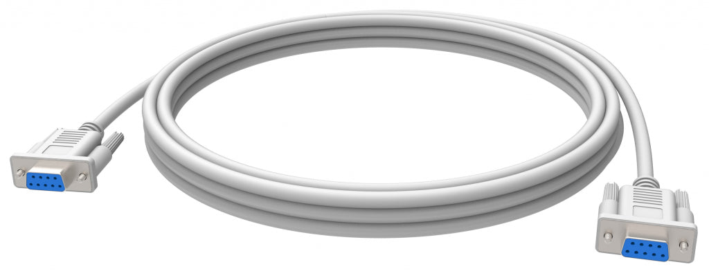 VISION Professional installation-grade serial cable - LIFETIME WARRANTY - impedance at 10mhz 75 ohms (coaxial cable) - pins wired straight through (ie 1 to 1, 2 to 2, etc) - DB-9 (F) to DB-9 (F ) - outer diameter 5.0 mm - 28 AWG - 5 m - white