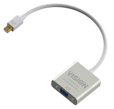 VISION Professional installation-grade Mini DisplayPort to VGA adaptor - LIFETIME WARRANTY - LIFETIME WARRANTY - maximum resolution 1920 x 1080 - does not convert VGA to DP - hotplug - mDP (M) to VGA (F) - overall length 220 mm - outer diameter 5.5 m