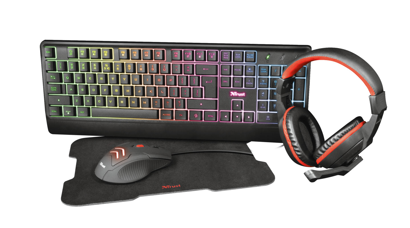 BUNDLE GAMING TRUST 4 IN 1 (teclado, mouse, alfombrilla y auriculares)