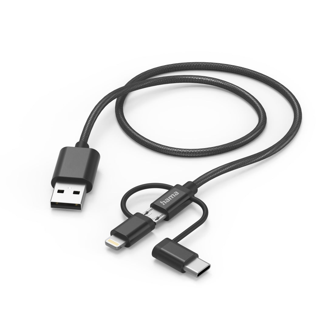 Cable HAMA 3in1 micri USB +USB-C +LTG, 1,5m, negro
