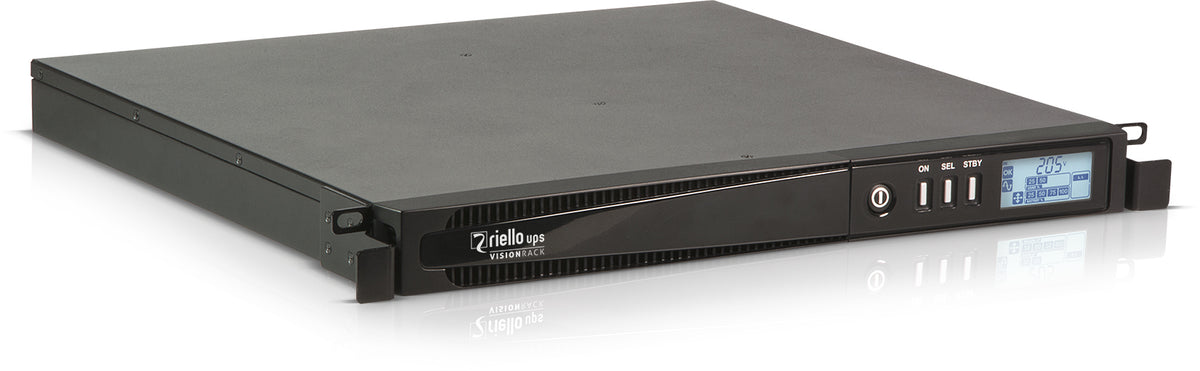 Riello UPS Vision Rack VSR 1100 - UPS (rack mountable) - AC 230 V - 880 Watt - 1100 VA - RS-232, USB - output connectors: 4 - 1U - 19" - dark gray