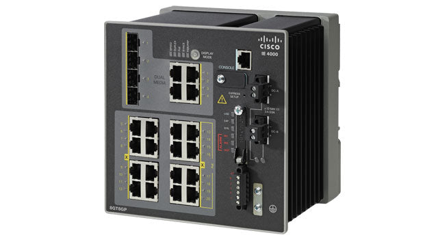 Cisco Industrial Ethernet 4000 Series - Interruptor - Administrado - 4 x Gigabit SFP + 8 x 10/100/1000 (PoE+) + 4 x combo Gigabit SFP - montável em trilho DIN - PoE+ - DC power - Compatível com TAA