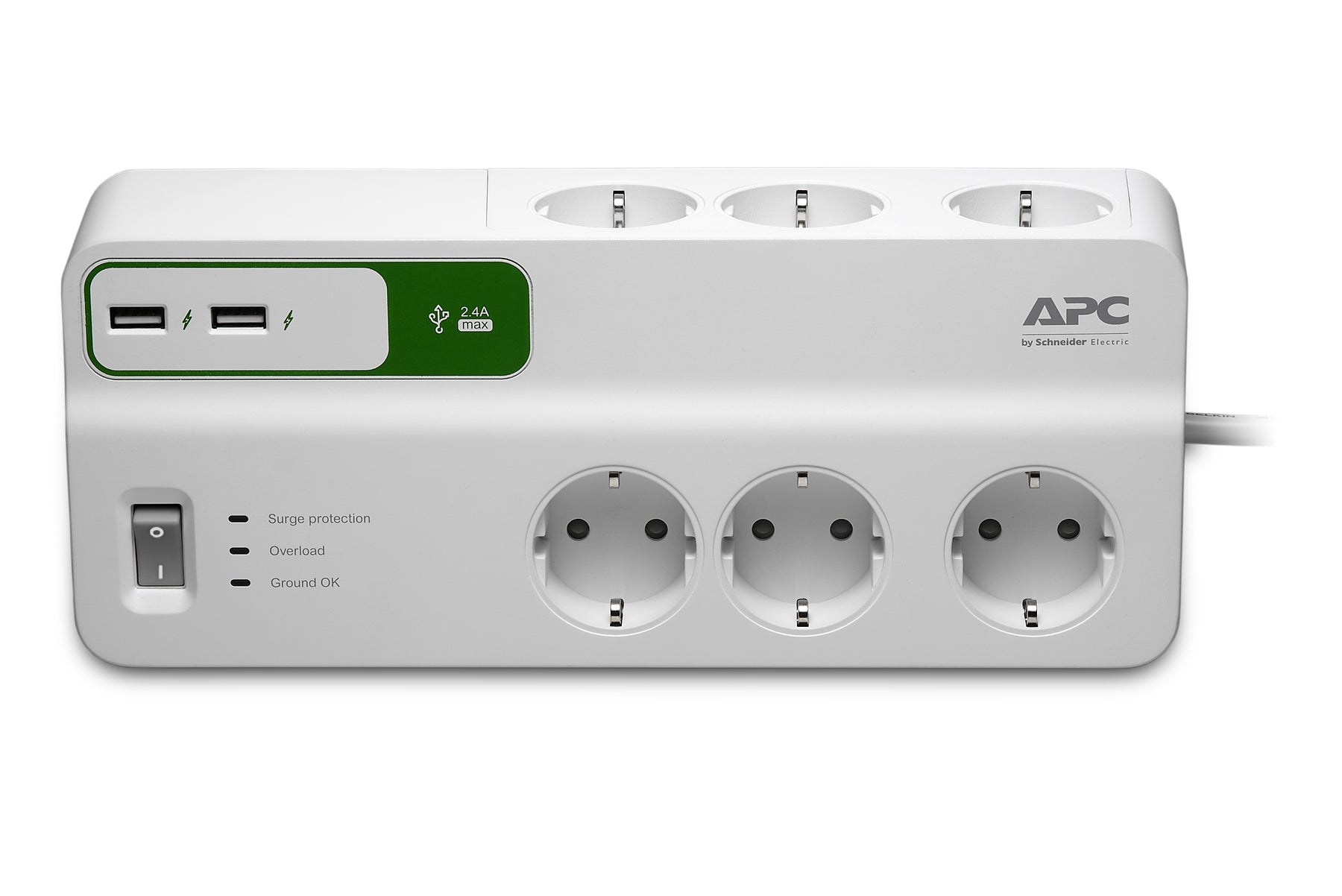 DISPARADOR DE SOBRETENSIONES ESSENTIAL DE APC 6 TOMAS CON 5V 230V 2 PUERTOS USB ALEMANIA