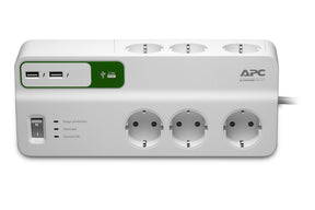 DISPARADOR DE SOBRETENSIONES ESSENTIAL DE APC 6 TOMAS CON 5V 230V 2 PUERTOS USB ALEMANIA