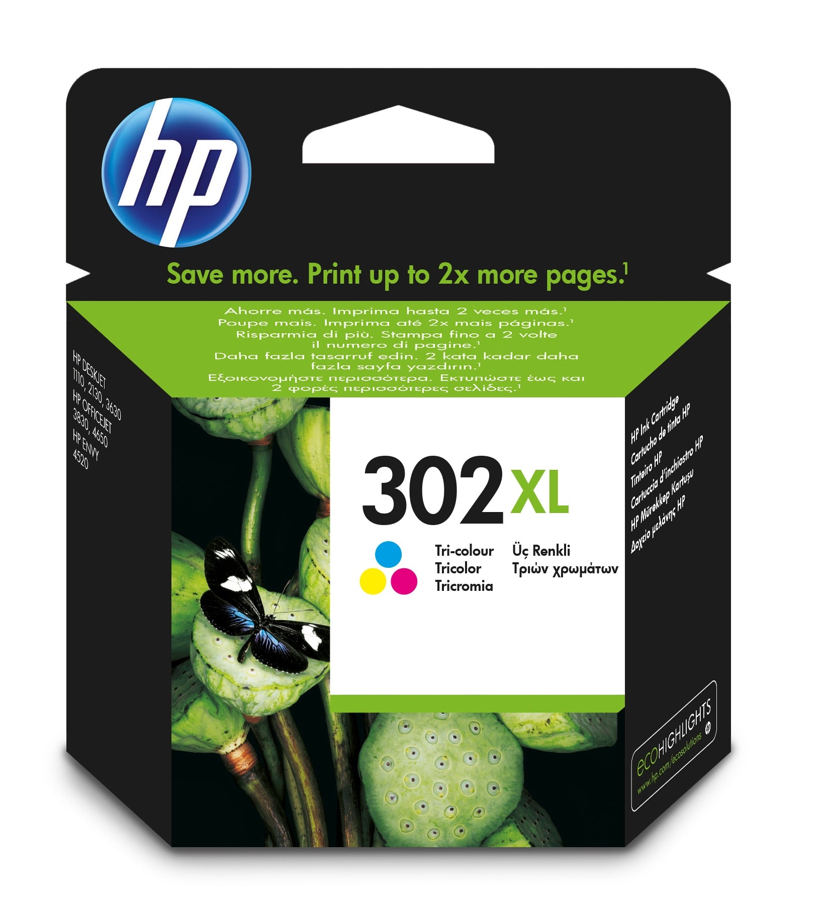 HP 302XL - 8 ml - High Yield - color (cyan, magenta, yellow) - original - ink cartridge - for Deskjet 11XX, 21XX, 36XX, Envy 451X, 452X, Officejet 38XX, 46XX, 52XX