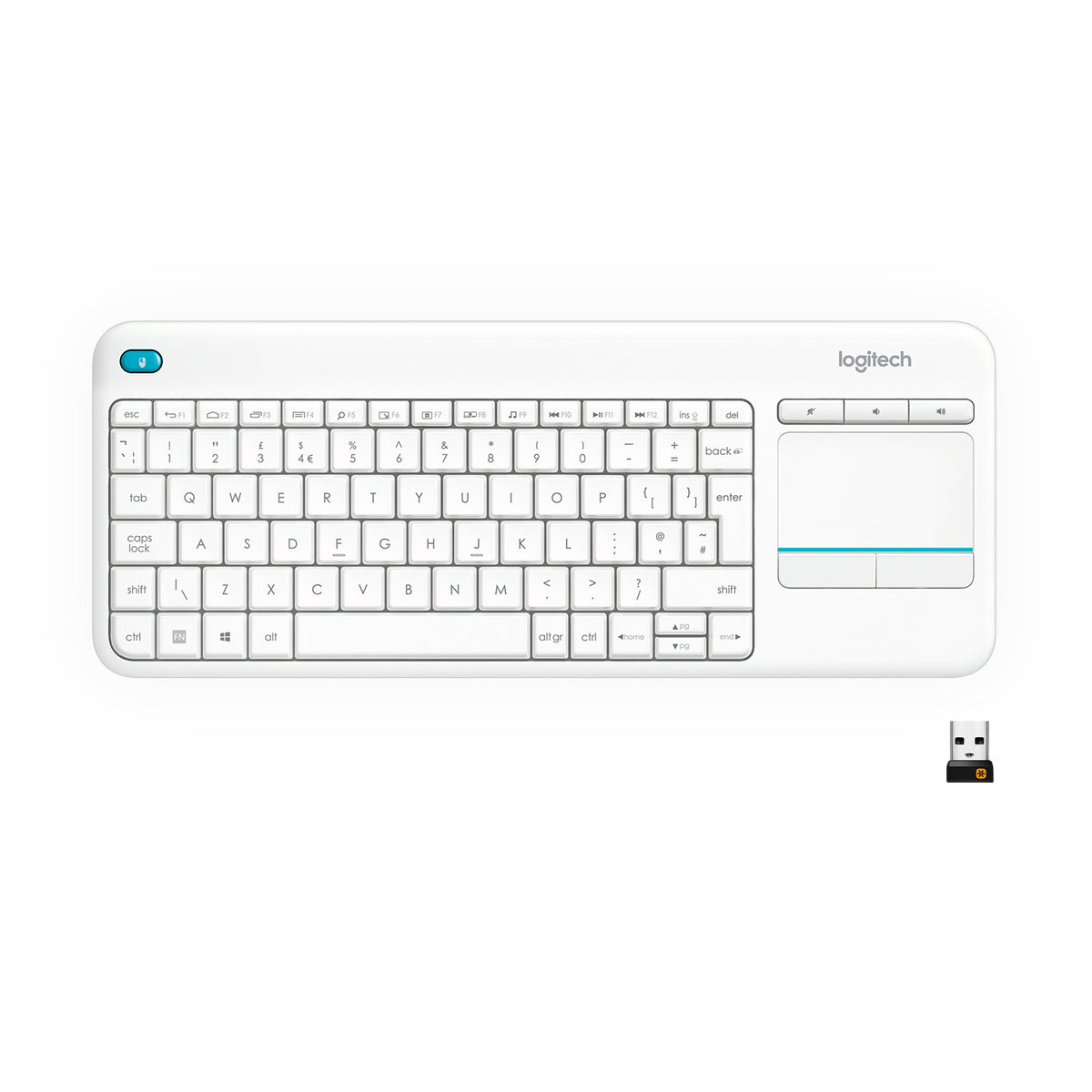 Logitech Wireless Touch Keyboard K400 Plus - Keyboard - Wireless - 2.4GHz - Italian - White