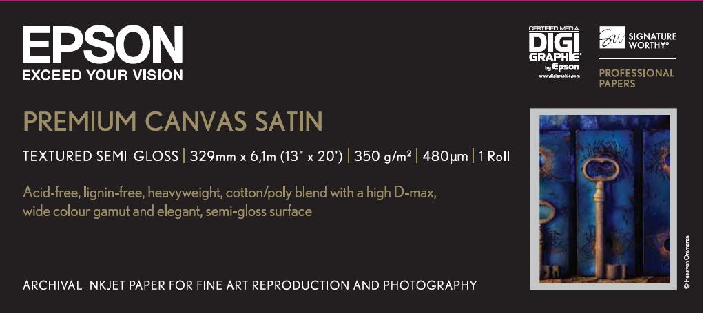 Epson PremierArt Water Resistant Canvas - Glossy - Roll (33 cm x 6.1 m) - 350 gsm - 1 roll(s) canvas paper - for SureColor P5000, P800, SC-P10000, P20000, P5000, P700, P7500 , P900, P9500