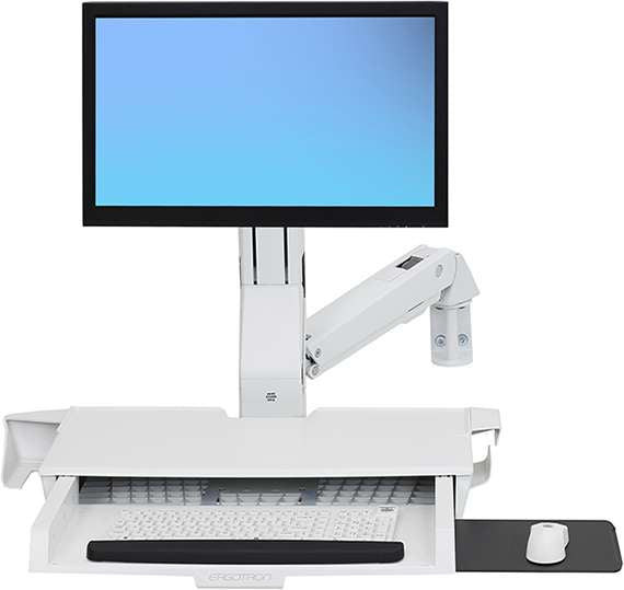 StyleView de Ergotron: kit de montaje (alfombrilla de ratón, reposamuñecas, soporte para escáner de código de barras, adaptador VESA, soporte de montaje en pared, bandeja para teclado, base de superficie horizontal plana, brazo de monitor ajustable, ki