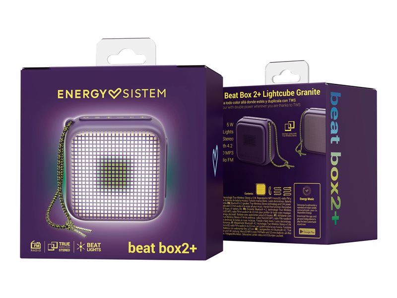 Energy Beat Box 2+ Lightcube - Altifalante - para utilização portátil - sem fios - Bluetooth - 5 Watt - ametista