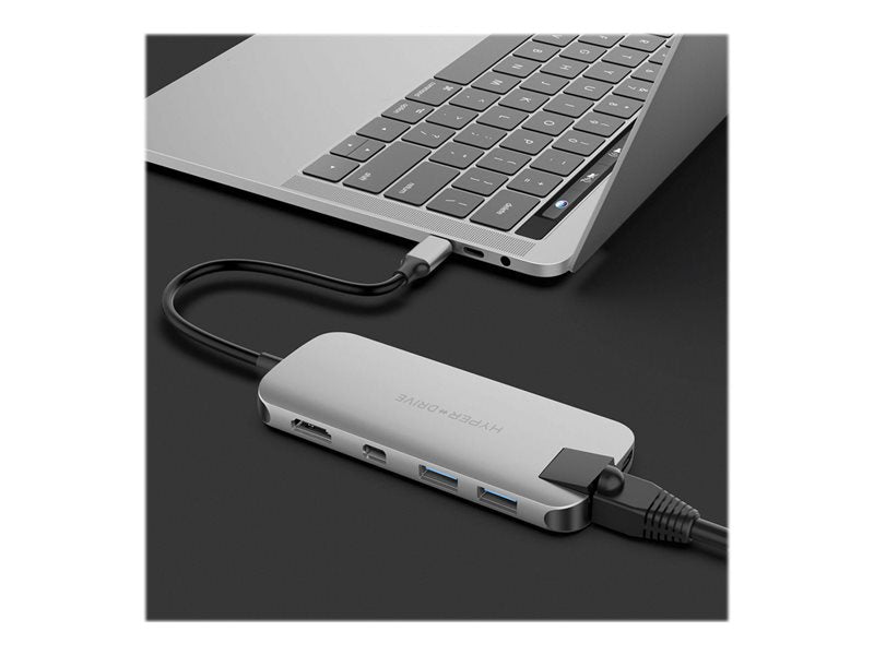 Hub HyperDrive Slim 8 en 1 - Estación de acoplamiento - USB-C - HDMI, Mini DP - GigE (HD247B-SILVER)