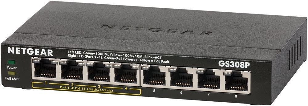 NETGEAR GS308P - Interruptor - sem gestão - 4 x 10/100/1000 (PoE) + 4 x 10/100/1000 - desktop, montável na parede - PoE (53 W)