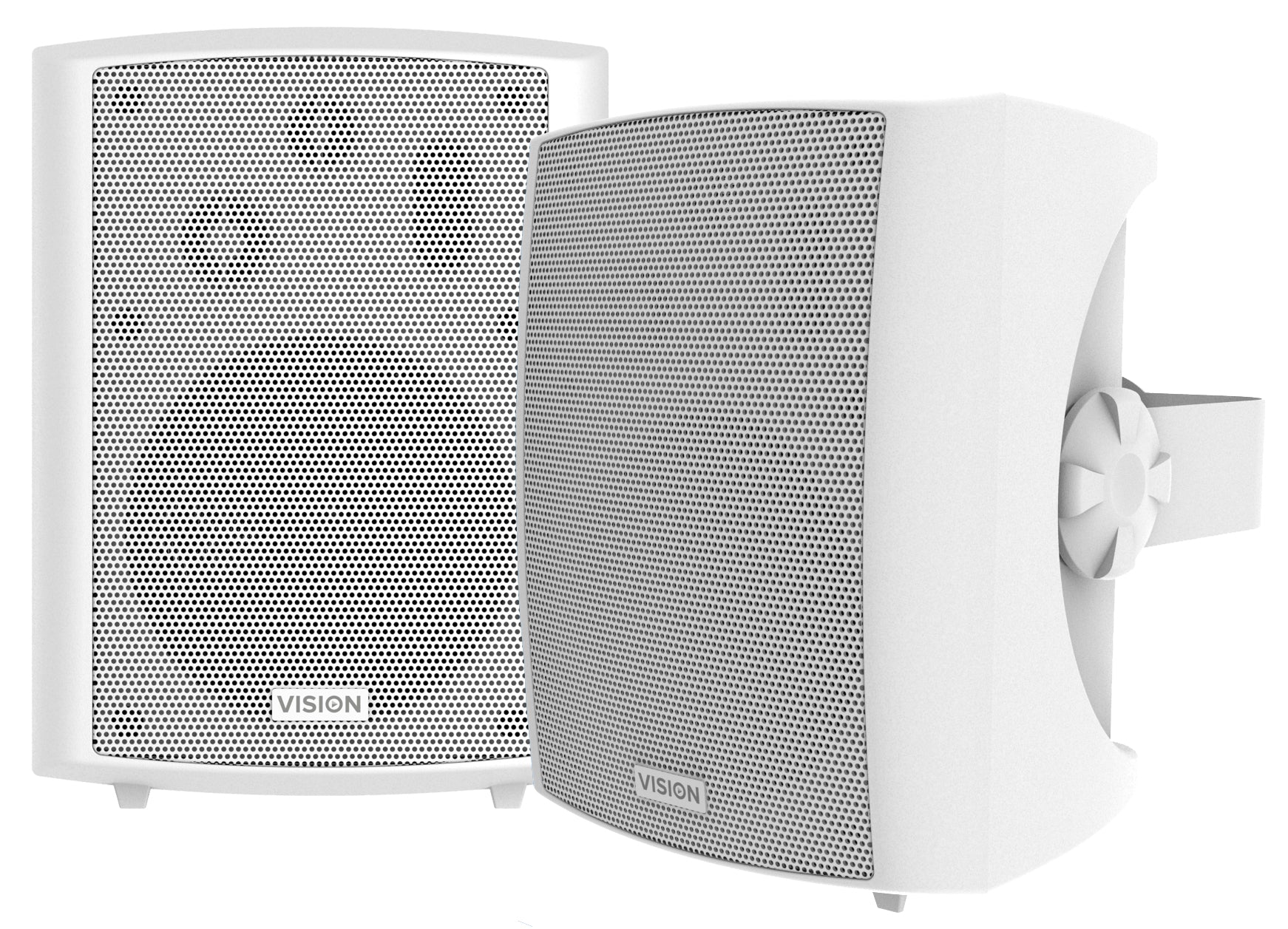 VISION Professional Pair 5.25" Wall Speakers - LIFETIME WARRANTY - 50 Watt power handling - 3-way with Bass reflex - horizontal C brackets included - white