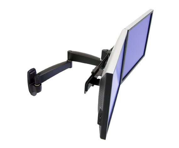 Ergotron 200 Series - Kit de montagem (suporte de parede, braço de articulação duplo, barra cruzada, 2 adaptadores VESA, 2 extensões) - braço ajustável - para 2 visores LCD - aço - preto - tamanho de tela: até 22" - montável em parede