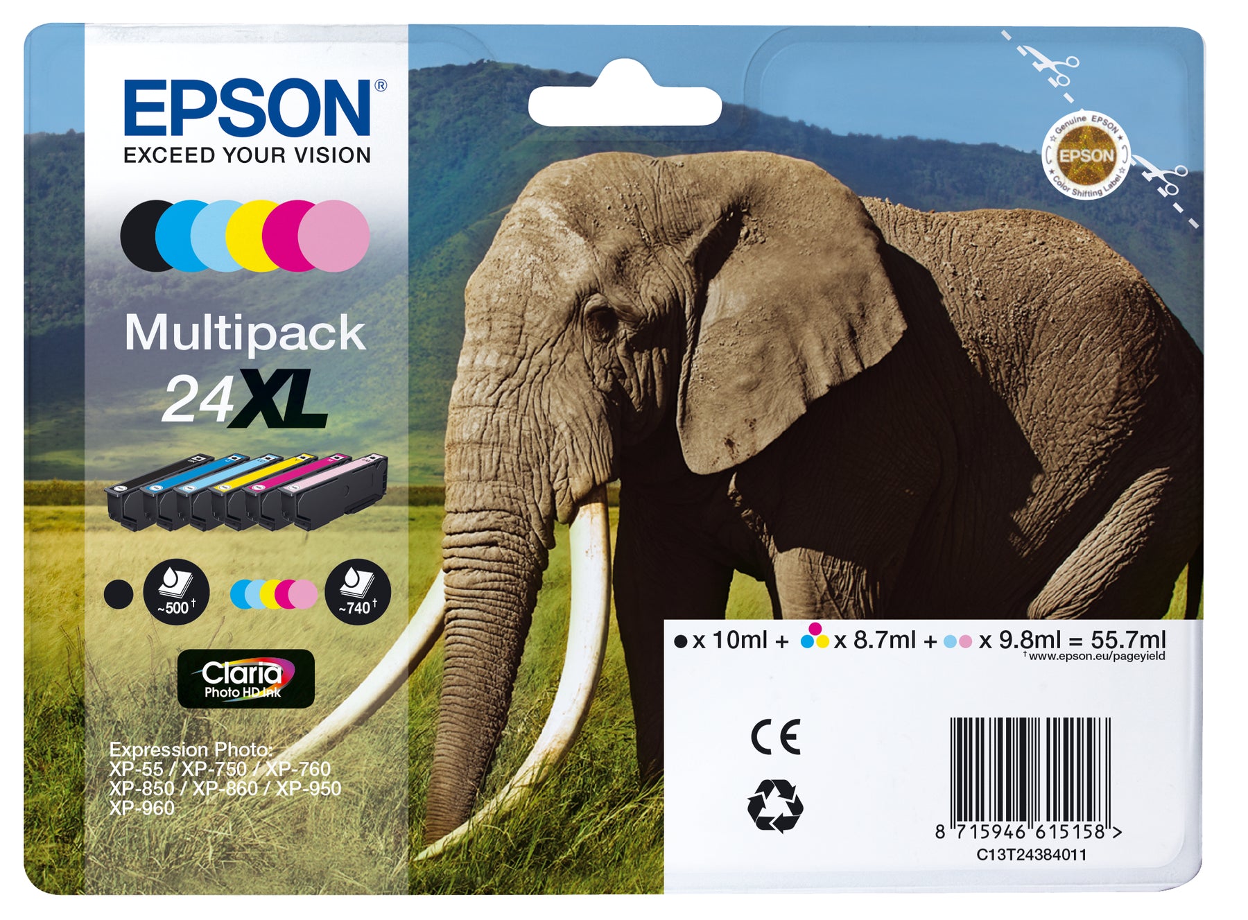 PACK TINTA EPSON 6 COLORES 24XL CLARIA PHOTO XP-850/750/950/55/860/760/960