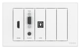 VISION Techconnect Modular AV Faceplate - LIFETIME WARRANTY - Wall Mounted Module Package - includes UK double-gang backbox, double-gang surround, 1 x VGA with minijack module, 1 x HDMI module, 1 x USB-B (3.0 with B on front , A on rear) module, 3 x