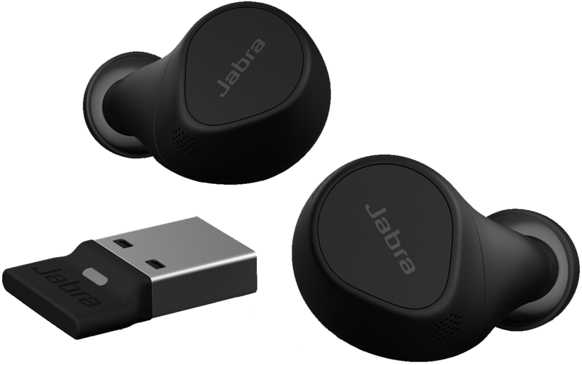 Jabra Evolve2 7 UC - Auscultadores sem fios com microfonoe - intra-auricular - bluetooth - cancelamento de ruído activo - USB-A via adaptador Bluetooth - isolamento de ruído - preto