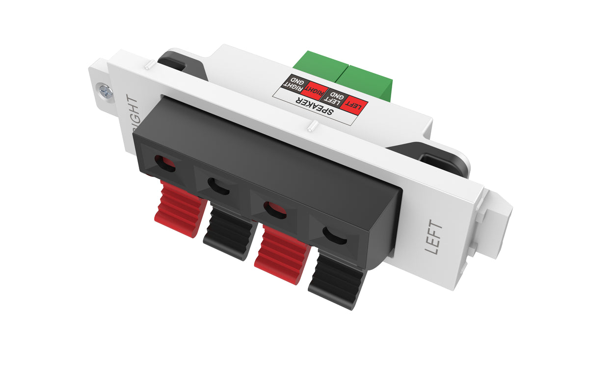 VISION Techconnect Modular AV Faceplate - LIFETIME WARRANTY - 4-Bare Wire Terminal module - spring terminals used for speaker cable - bare-wire phoenix connectors on rear - fixes into Techconnect surrounds - plastic - white