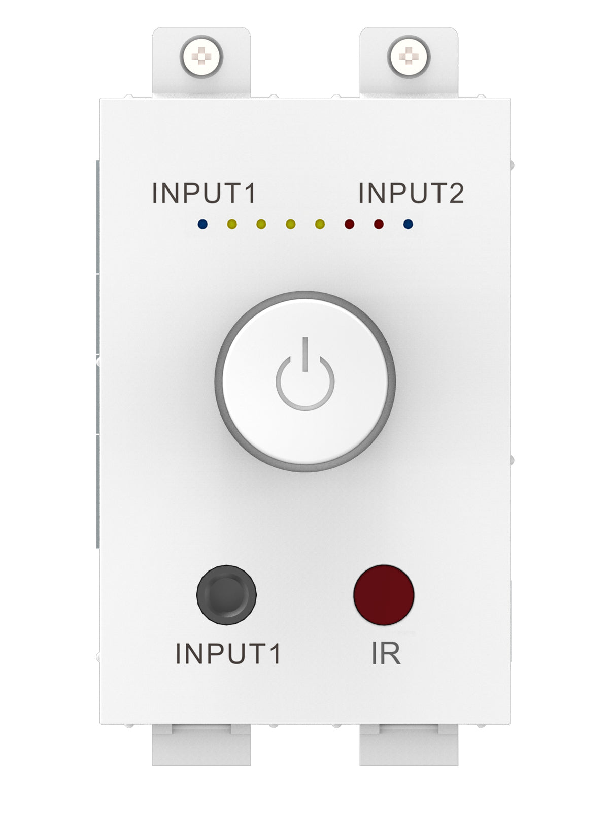 VISION Techconnect Faceplate Audio Amplifier - LIFETIME WARRANTY - 2 x 25w (RMS @ 8 Ohms) - Two inputs (input 1 duplicated on front) - Remote control - comes on at preset level or resume previous volume - UK surround and backbox included - can drive