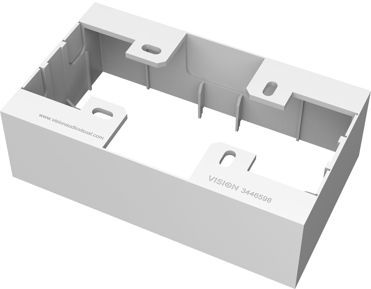 VISION Techconnect Modular AV Faceplate - LIFETIME WARRANTY - Double-Gang Surface Mount UK backbox - standard surface-mount backbox (pattress) - 146 x 86 x 45mm / 5.8" x 3.4" x 1.8" - plastic - white